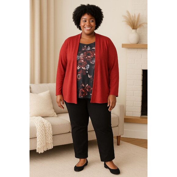 White Stag Plus Size XL (16-18) Top Cardigan Open-Front attached Floral Inner - Picture 7 of 9